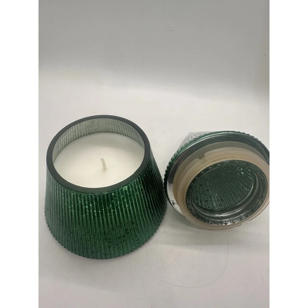 Paddywax Cypress & Fir Ribbed Mercury Stacked Tree Candle Green Glass 7 oz New!